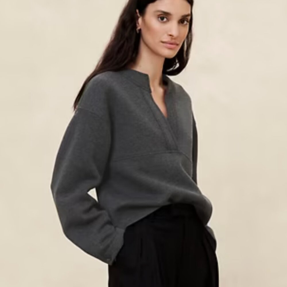 Banana Republic Scuba Split-Neck Sweatshirt in Dark Charcoal